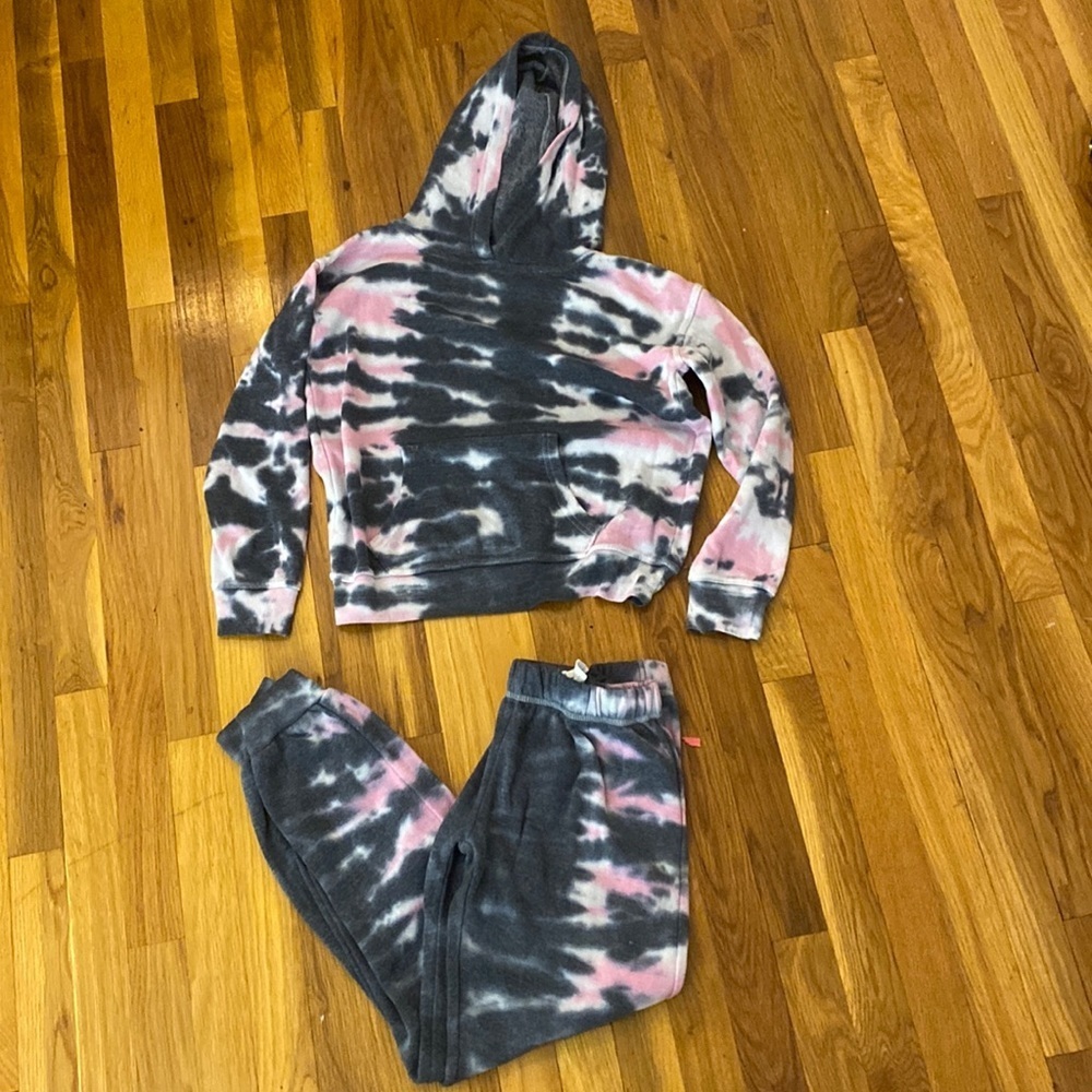 Vintage Havana Girls Gray and Pink Tie Dye Sweatsuit Size XL